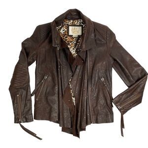 Sara Berman Leather Biker Jacket Brown Womens XS